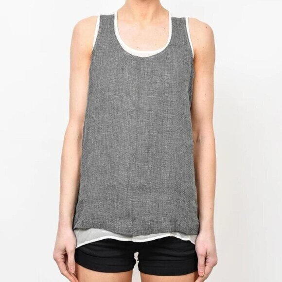Clu Grey Sleeveless Linen Top with Sheer Lining size M - Picture 1 of 4